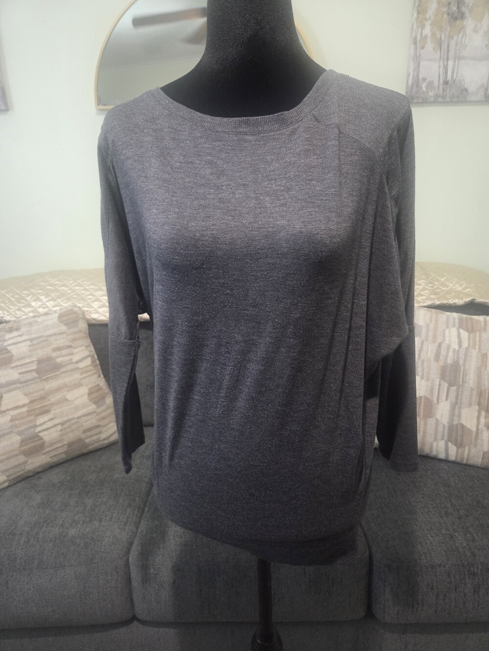 Champion Charcoal Gray Long Sleeve Boatneck Top